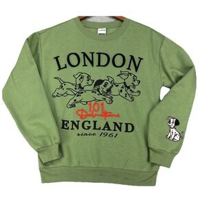 Disney 101 Dalmatians London England Green Sweatshirt XS Embroidered Disneycore